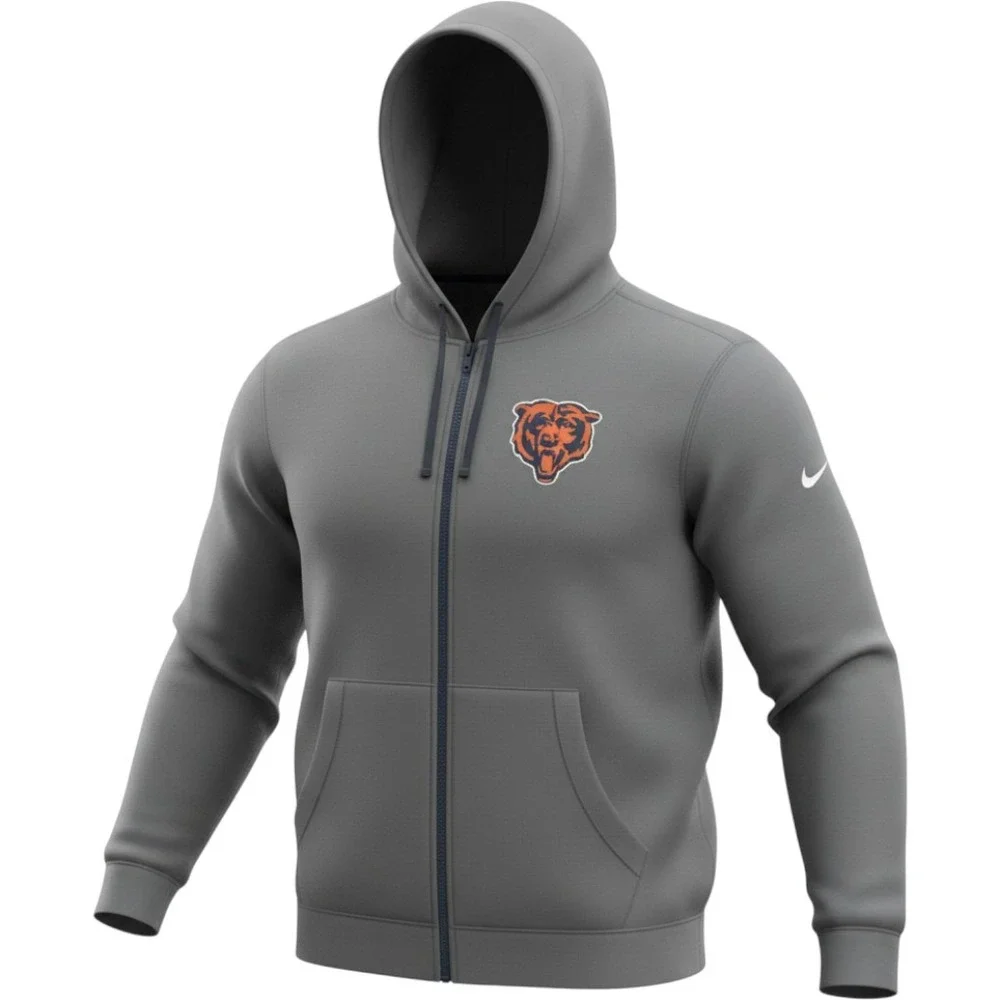 Nike Chicago Bears NFL Full Zip Hoodie Mens 3XL Gray Fleece Sweatshirt NWT